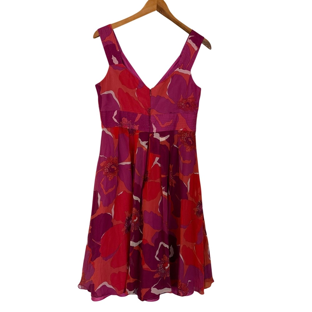 Jones New York 100% Silk Floral V-Neck Empire Waist Midi Dress Pinks Size 10 EUC